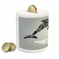 thumbnail image 2 of Dolphin Piggy Bank, Monochrome Subaquatic Design with Floral Details on Greyscale Background, Ceramic Coin Bank Money Box for Cash Saving, 3.6" X 3.2", Pale Grey Black White, by Ambesonne, 2 of 4
