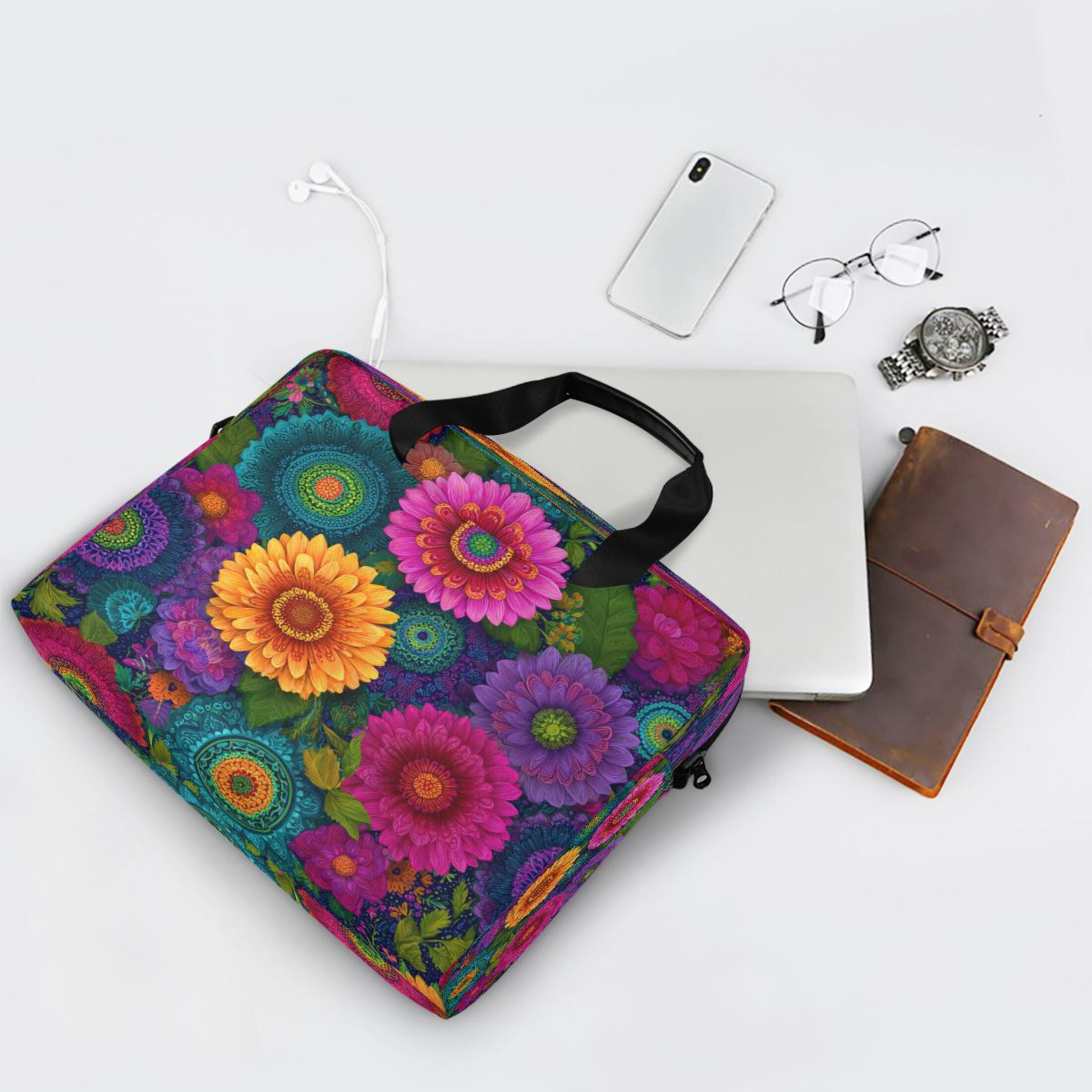16" Laptop Tote Bag Laptop Sleeve Case Computer Briefcase for Work & Travel Colorful Blooming Flowers