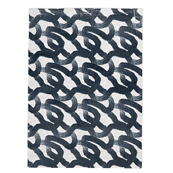 Linon Motif Printed Faux Rabbit Black 5' X 7' Rectangle Area Rug RUGPR0257