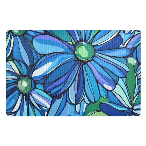 Abstract Blue Daisy Floor Door Mat Outdoor Indoor for Home Entrance Welcome Mats 32"x20"