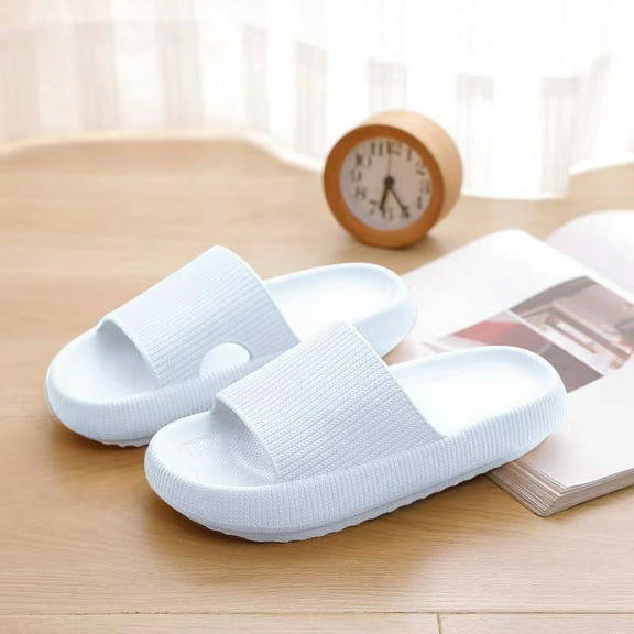 Nvzi -b Pillow Slippers for Women and Men Non Slip Quick Drying Shower Slides Bathroom Sandals ，Ultra Cushion ，Thick Sole（Size：38-39，White）