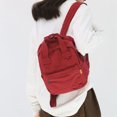 thumbnail image 3 of Mochila unisex de lona de color sólido con bolsillos laterales para estudiantes escolares (rojo vino), 3 of 5