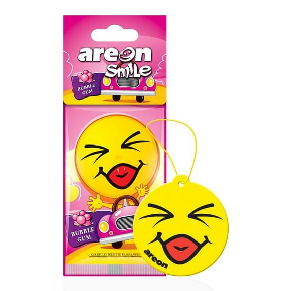 Areon Smile I Emoji Design Hanging Car Air Freshener, Bubble Gum Scent (Pack of 12)