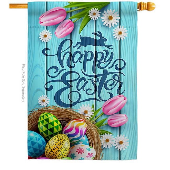 Breeze Decor H103080-BO Daisy Egg Basket Springtime Easter Double-Sided Garden Decorative House Flag, Multi Color