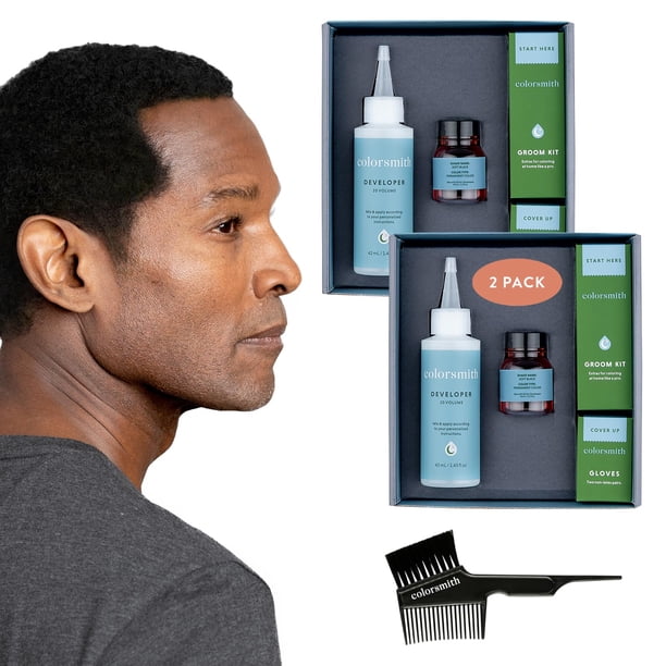 Colorsmith Color de cabello y barba para completa de canas, paquete de 2 - Negro suave - Kit completo de tinte para barba y cabello para hombre sin amoníaco Color de cabello permanente de grado prof