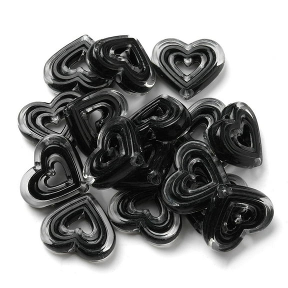 Acrylic Beads Bead in Bead Heart Black 19.5x23x6mm Hole: 3mm