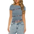 thumbnail image 1 of Gupgi Women Lace Trim Crop Top Summer Short Sleeve Mesh Patchwork Slim Fit T-Shirts, 1 of 6