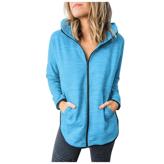 Fesfesfes Women Hooded Solid Color Zipper Long Sleeve Sport Blouse Tops Hooded Sweatshirt Plus Size $10