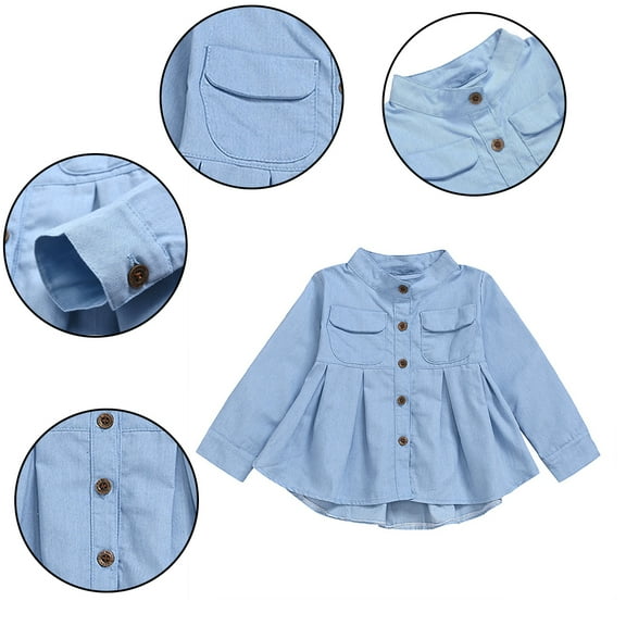 Esaierr Toddler Kids Girls Kids Denim Shirt Long Sleeve T Shirt Tops Spring Autumn Fashion Baby Dress Shirt for 5-12 Years