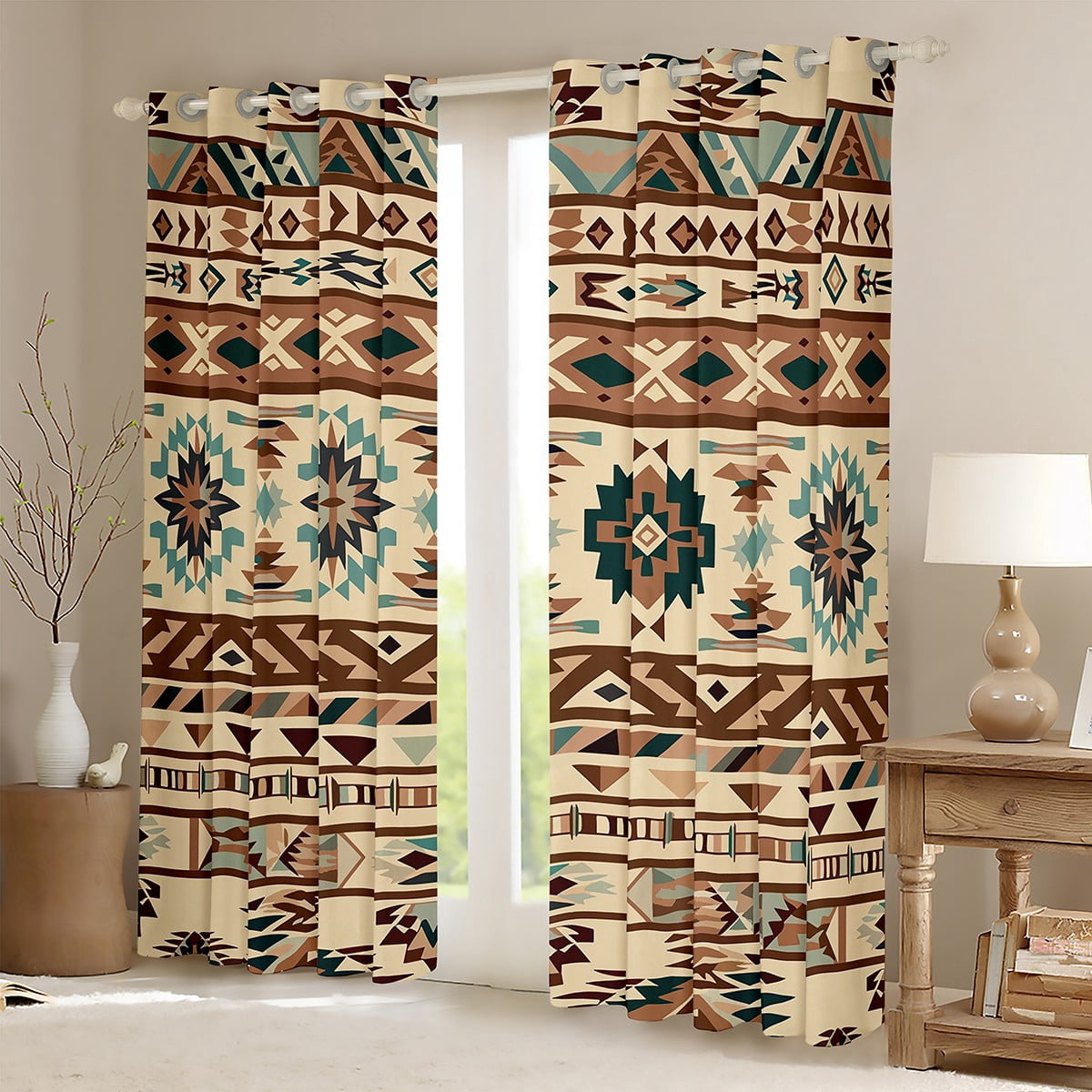 Western Blackout&nbsp;Curtains Southwestern Curtains for Living Room,Geometric Aztec Curtains&nbsp;&&nbsp;Drapes 2 Panels 42"Wx90"L