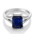 thumbnail image 2 of Gem Stone King 925 Sterling Silver Blue Created Sapphire Solitaire Engagement Ring for Women (2.70 Cttw, Emerald Cut 9X7MM, Gemstone September Birthstone, Size 6), 2 of 4