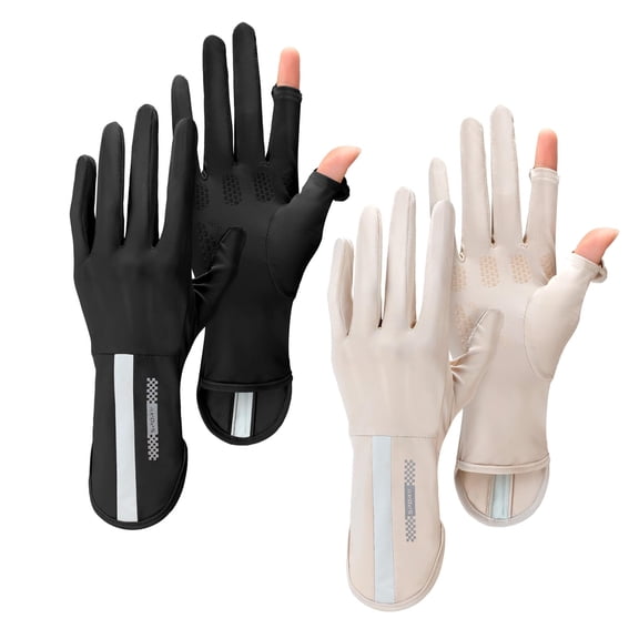 BlinkLLX 2 Pairs Women UV Sun Protection Gloves Touchscreen Arm Sun Driving Gloves UPF 50  for Outdoor Sports Cycling(Two Fingertip Opening,Black, Khaki)