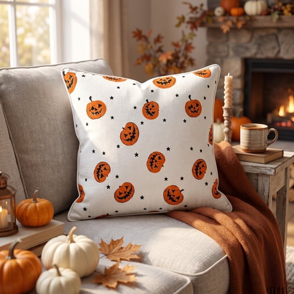 EWASWON Halloween Pillow Covers 18x18 Pumpkin Star Print Fall Decorative Throw Pillow Cases for Couch Sofa Spooky Farmhouse Decor