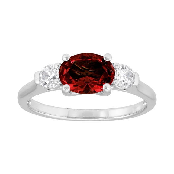 Brilliance Fine Jewelry Oval Garnet and White Cubic Zirconia Ring in Sterling Silver
