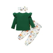 Toddler Infant Girls 3Pcs Clothes Set, Baby Solid Color Long Sleeve O-neck Tops+Floral Print Trousers+Headban