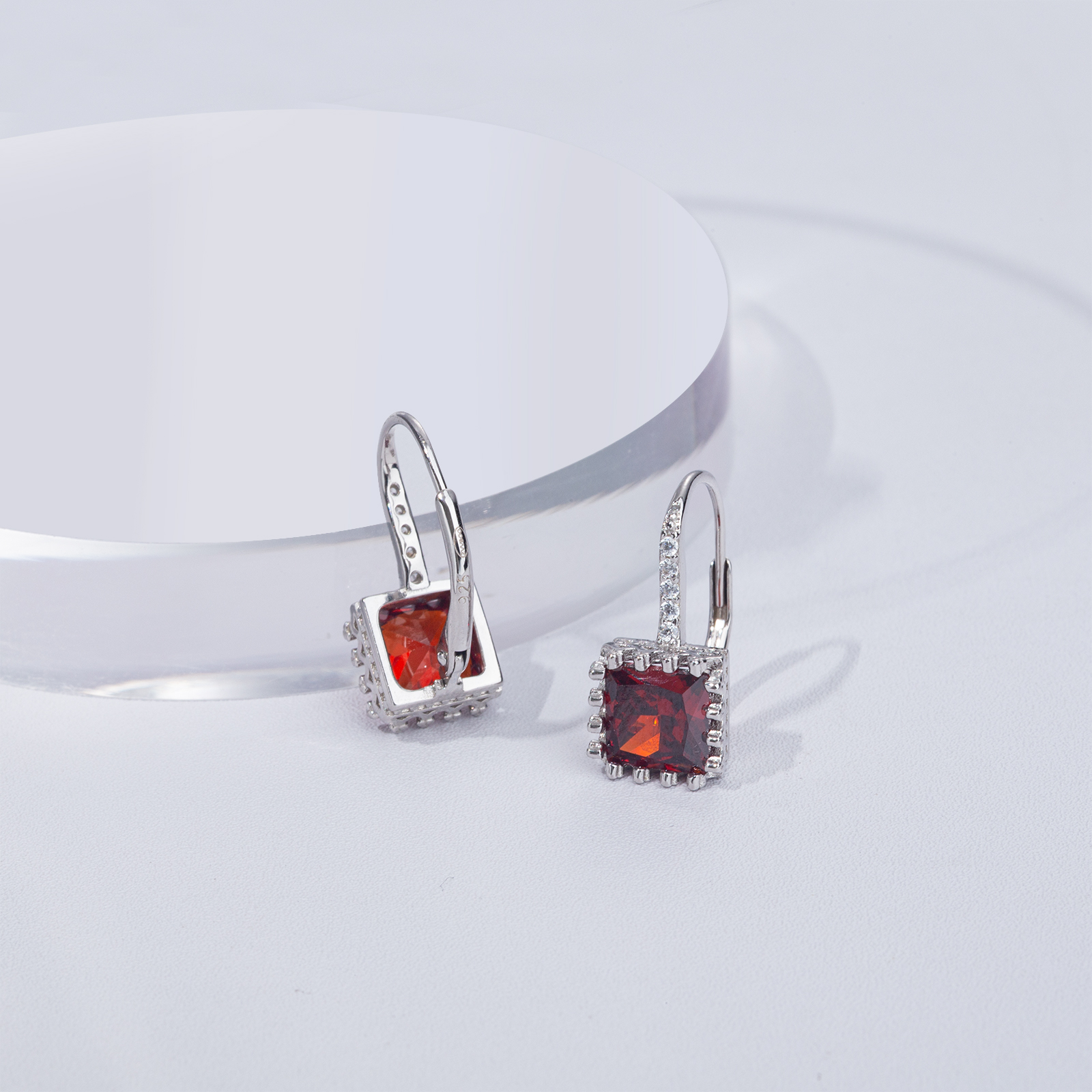 925 Sterling Silver Lever Back Earrings with Princess Cut Cubic Zirconia for Women