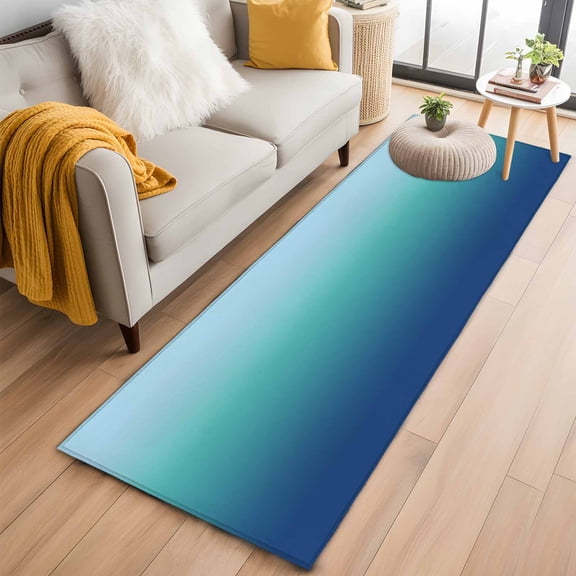Hallway Runner Rug 2'x6',Teal Blue Ombre Long Non-slip Runner Rugs,Modern Abstract Art Gradient Aesthetics Outdoor Indoor Throw Floor Carpet Mat for Living Room/Bedroom/Kitchen/Office/Laundry