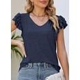 thumbnail image 2 of PRETTYGARDEN Women's Summer Basic Tops Trendy Casual Ruffle Short Sleeve V Neck Plain T Shirts Blouses, 2 of 8