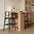thumbnail image 6 of LAZZO 43.5" Kitchen Island with Storage, 3-Tier Farmhouse Counter Height Table, Rustic Wood Coffee Bar Table for Kitchen & Dining Room, Oak, 6 of 7