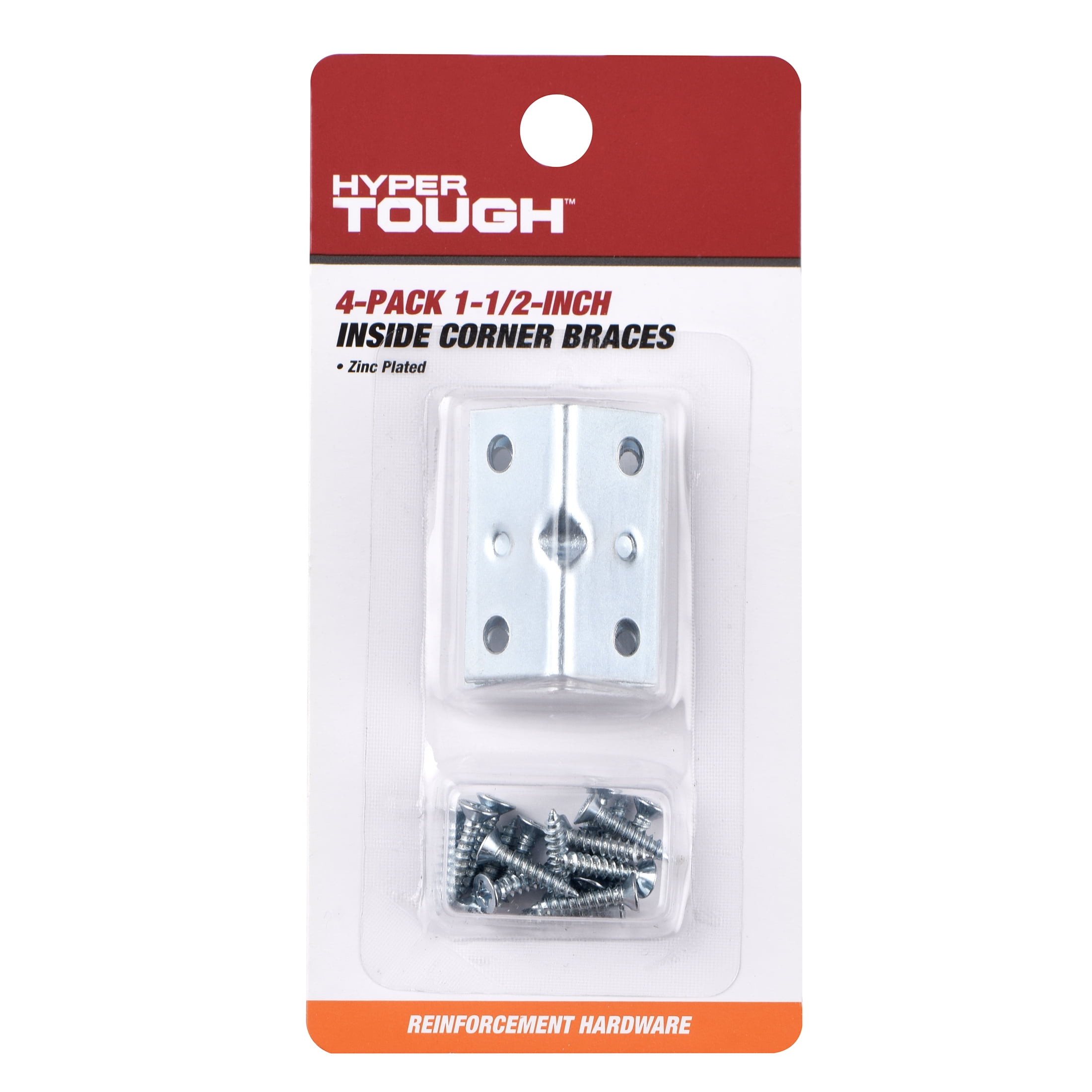 (3 pack) Hyper Tough 1-1/2 x 1-1/2 inch New Inside Corner Brace, Steel, Zinc Plated (4 Pack),mounting hardware included