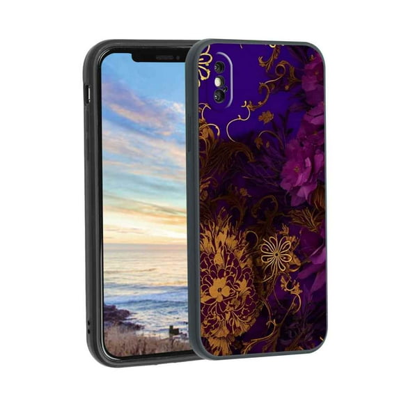 Compatible with iPhone XS Max Phone Case, Purplish-Gold-Floral-Dark-Grunge-2 Case Silicone Protective for Teen Girl Boy Case for iPhone XS Max