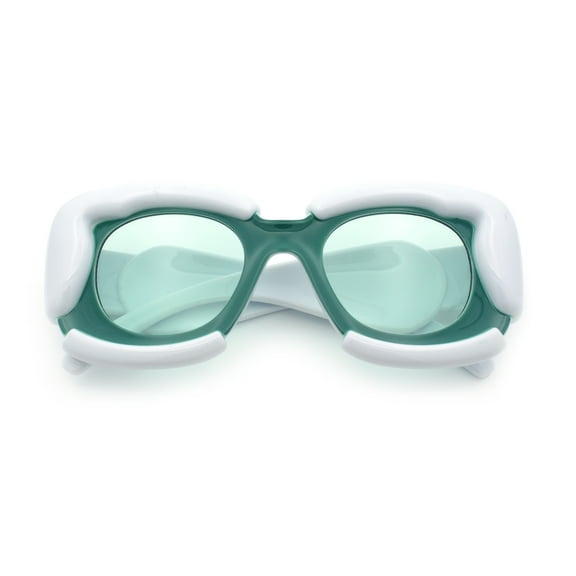 Womens Thick Plastic Bubble Balloon Frame Rectangle Funky Sunglasses Green White - Green