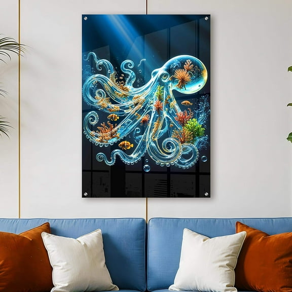 Luminous Water Octopus Acrylic Print Ocean Marine Life Wall Art Decor