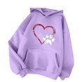 thumbnail image 1 of Bmisegm Chandail à Capuche Décontracté Automne Hiver Confortable Chic Imprimé Cœur Manches Longues Col Rond avec Poche pour Femmes Violet S, 1 of 3