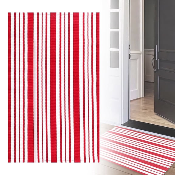 JoyMart 1 Pcs Welcome Doormat Outdoor Rug Layered Red and White Stripe Mat Mat for Front Porch Outdoor Entryway 50*80cm