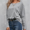 thumbnail image 3 of Long Sleeve Tops for Women Round Neck Stripe Print Basic Blouse Casual Loose Fit Comfy Autumn Fall Tunic Shirt, 3 of 5