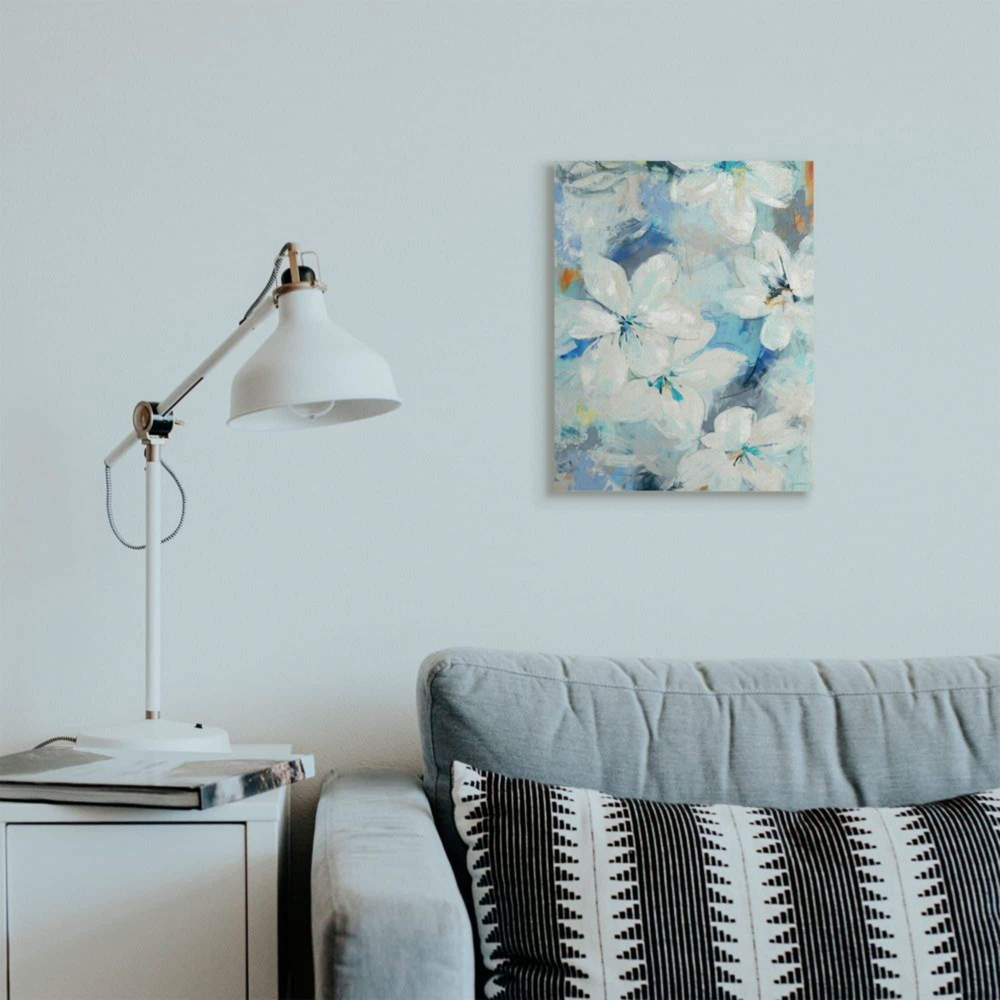 Stupell Industries White Lily Flowers Abstract Blue Detailing Design by Third and Wall, 16" x 20"