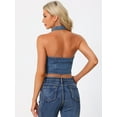 thumbnail image 3 of DARING DIVA Women's Halter Denim Top Zipper Up Collared Sleeveless Corset S Blue, 3 of 6