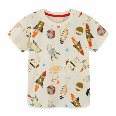 

YANHAIGONG Summer Baby Tops Clearance Baby Boys Round Neck Short Sleeve Cotton Stripe Fashion English Print T-shirt 2-8 Years