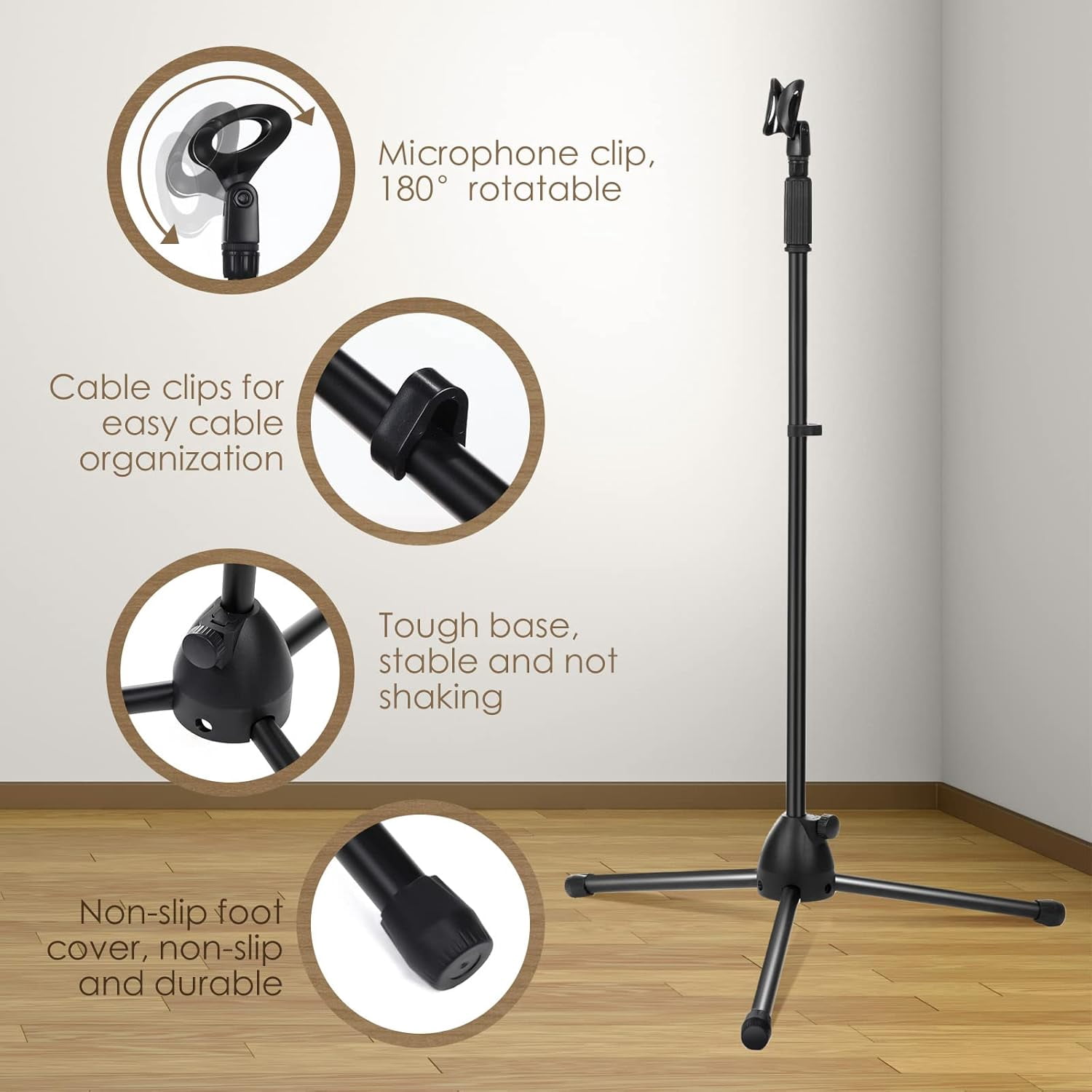 2 Pack Adjustable Height Microphone Tripod Stand, 30-60 Inch  Floor Mic Holder for Karaoke Live Stream Stage Singing