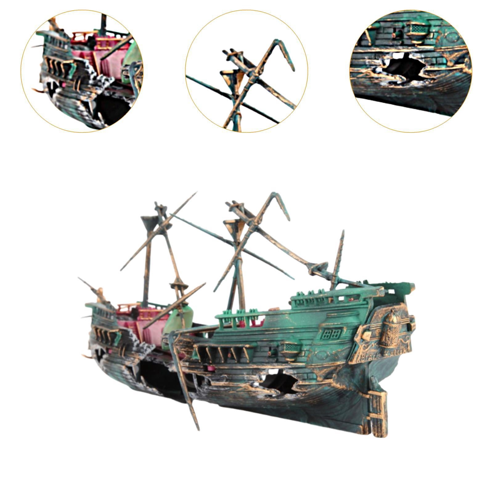 Bothyi Tank Ornament,Shipwreck Decoration,Resin Sunken Ship,Creative Treasure Chest,Aquarium Ornament for Freshwater Golden