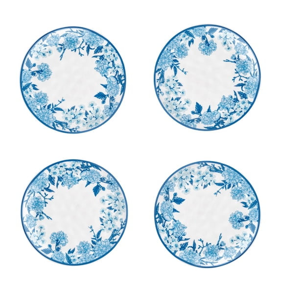 10 Strawberry Street Bella Appetizer Plates, Blue Floral, Set of 4