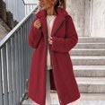 thumbnail image 3 of ITSAME Womens Fuzzy Fleece Long Coat Sherpa Lapel Collar Zip Up Winter Warm Comfy Outerwear Red Size M, 3 of 7