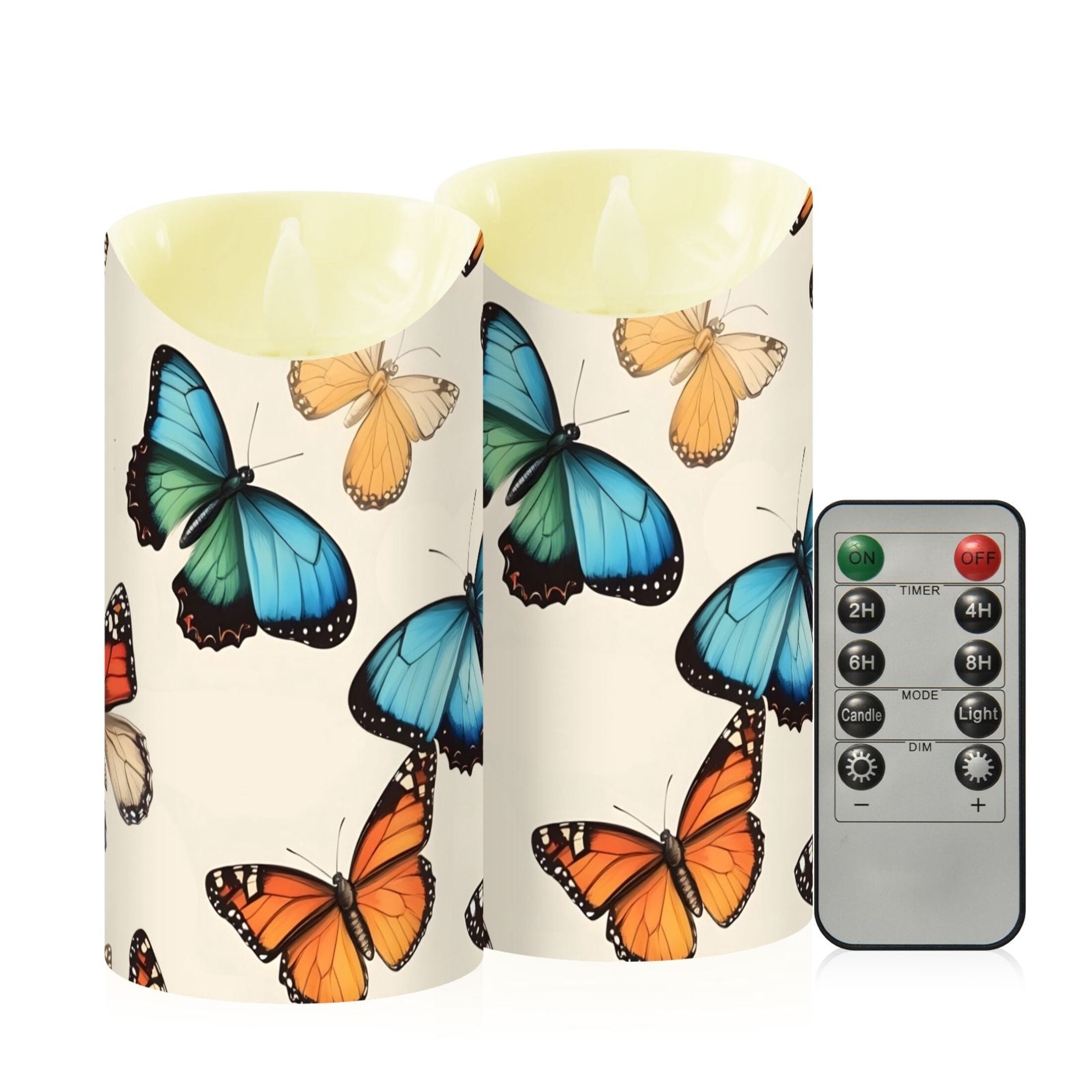 Butterflies with Beautiful Colors Flickering Flameless Candles with Remote Timer Battery Operated LED Tealight Set of 2 M