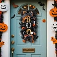 thumbnail image 2 of Halloween Wreath Outdoor, Scary Themed Festive Front Door Hanging Gothic Halloween Decor, Halloween Swag Wreath with Mesh Ribbon for Home Front Door, Porch, Window, Fence, 2 of 6