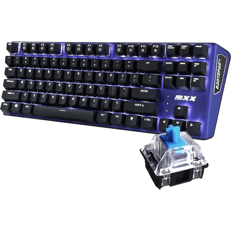 MXX Mechanical Gaming Keyboard - 87 Keys,White Backlit, Blue Switches, Blue Aluminum Cover, N-Key (Best Blue Switch Keyboard)
