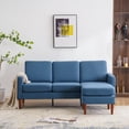 thumbnail image 2 of Reversible Sectional Sofa Couch, L-Shaped 3-Seat Couch with Ottoman, Modern Linen Fabric Reversible Chaise with Wooden Sofa Legs for Living Room, Bedroom, Apartment (Blue), 2 of 8