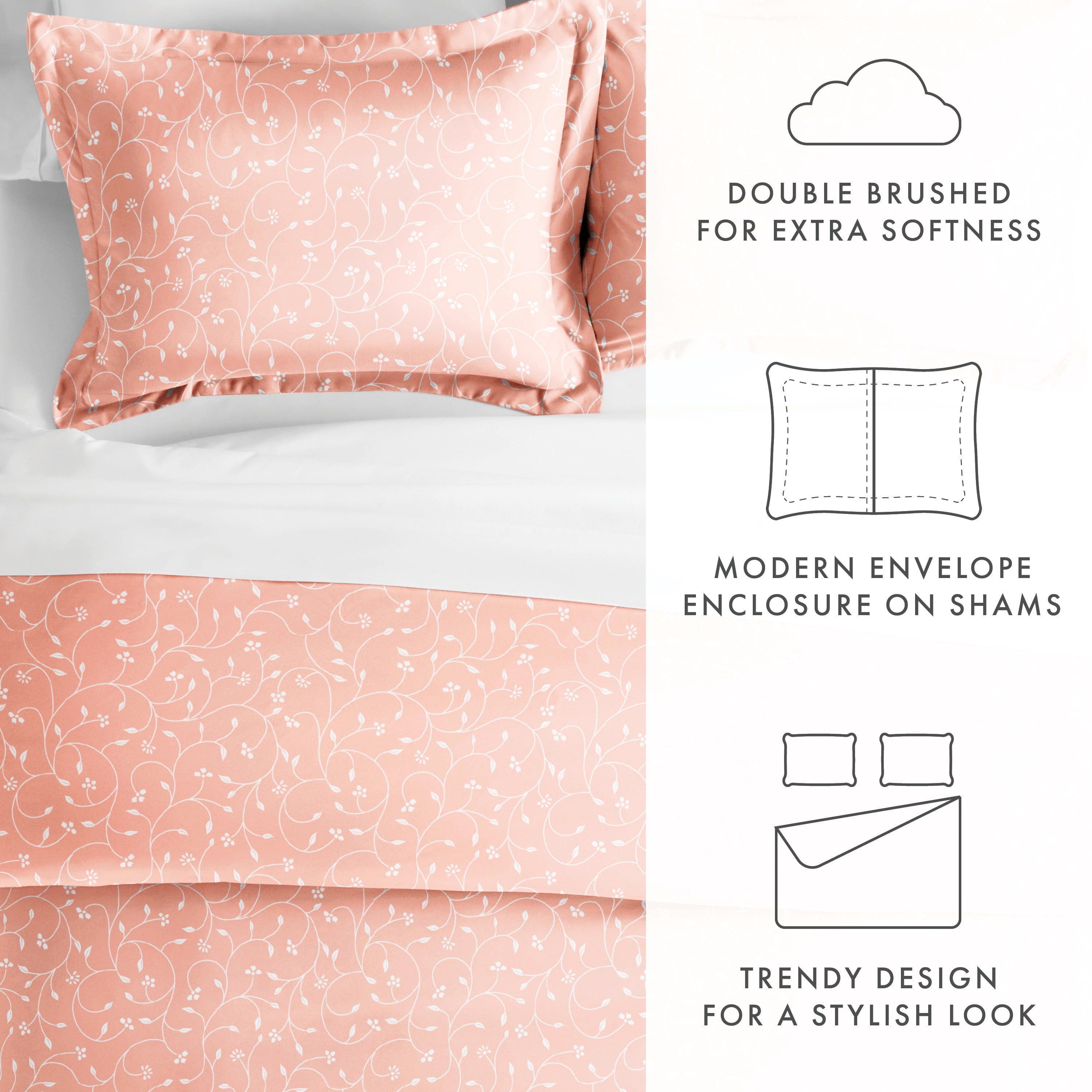 Noble Linens Pink Pink Buds Pattern 2-Piece Duvet Cover Set, Twin/TwinXL