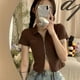 thumbnail image 1 of Camiseta con cremallera y cárdigan para mujer, estilo Harajuku Y2K, cuello vuelto, top corto ajustado, camiseta de manga corta de verano 2024 para mujer, 1 of 6
