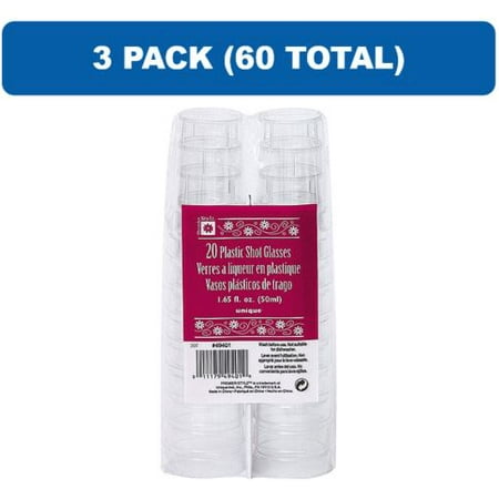 Glass Plastic Shot Glass - (3 Pack) Plastic Shot Glasses, 1.65 oz, Clear, 20ct