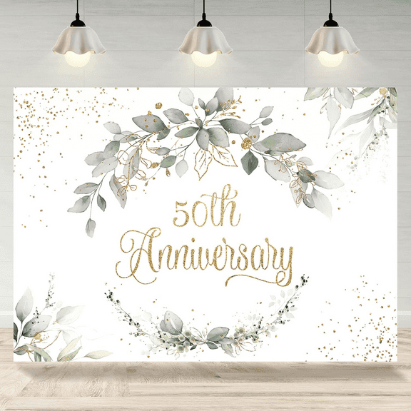 Happy 50th Anniversary Backdrop Greenery Cheers to Wedding Anniversary Bridal Shower Miss to Mrs Photography Background Party Decorations Banner Supplies Favors Photo Booth Props