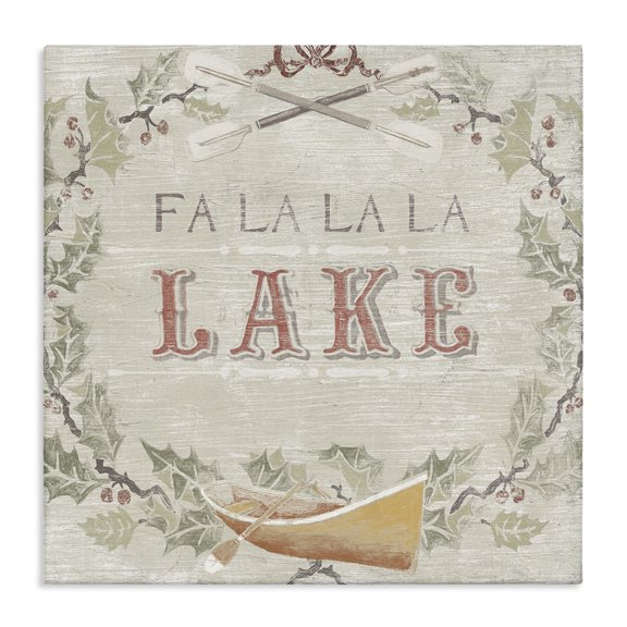 Stupell Industries Coastal Fa La La Lake Winter Holiday Rustic Wreath Canvas Art, 17 x 17, by June Erica Vess