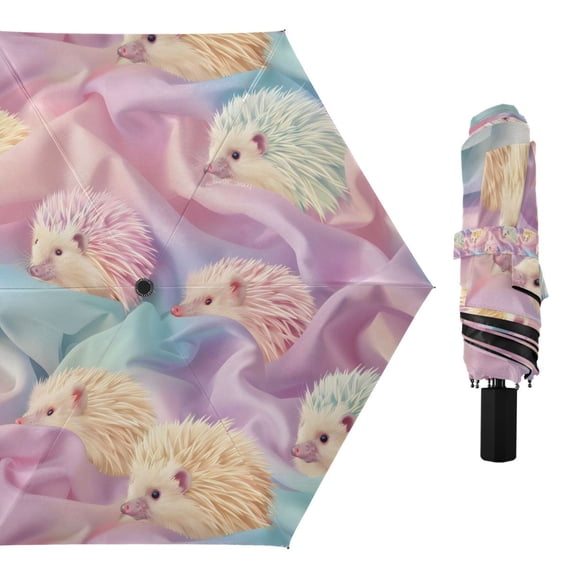 Hedgehog on Cloth Compact Sun Umbrella Windproof Travel Umbrellas for Rain Strong Portable UV Protection