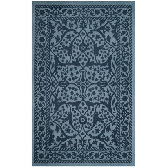 SAFAVIEH Restoration Vintage Wilson Border Wool Area Rug, Blue/Dark Blue, 4' x 6'