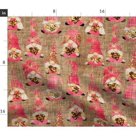 Valentine Plaid Gnomes Medium Scale Pink Gold Spoonflower Fabric by the Yard