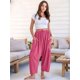 thumbnail image 4 of Pantalones Palazzo Harem Informales Holgados con Cordón para Mujer, para Verano, Playa, Viajes, Vacaciones, con Bolsillos. Rosa Roja M, 4 of 6